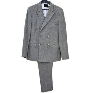 ASOS Suit Men Blazer US 40 Trousers 32x30/28 Houndstooth Wool Blend Lined Preppy